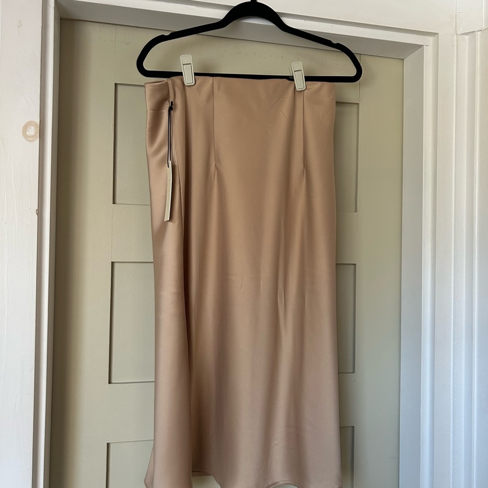 Satin Camel Tan Women's Midi Skirt